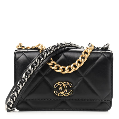 Chanel Goatskin Quilted Chanel 19 Wallet On Chain WOC Black 1 of 11