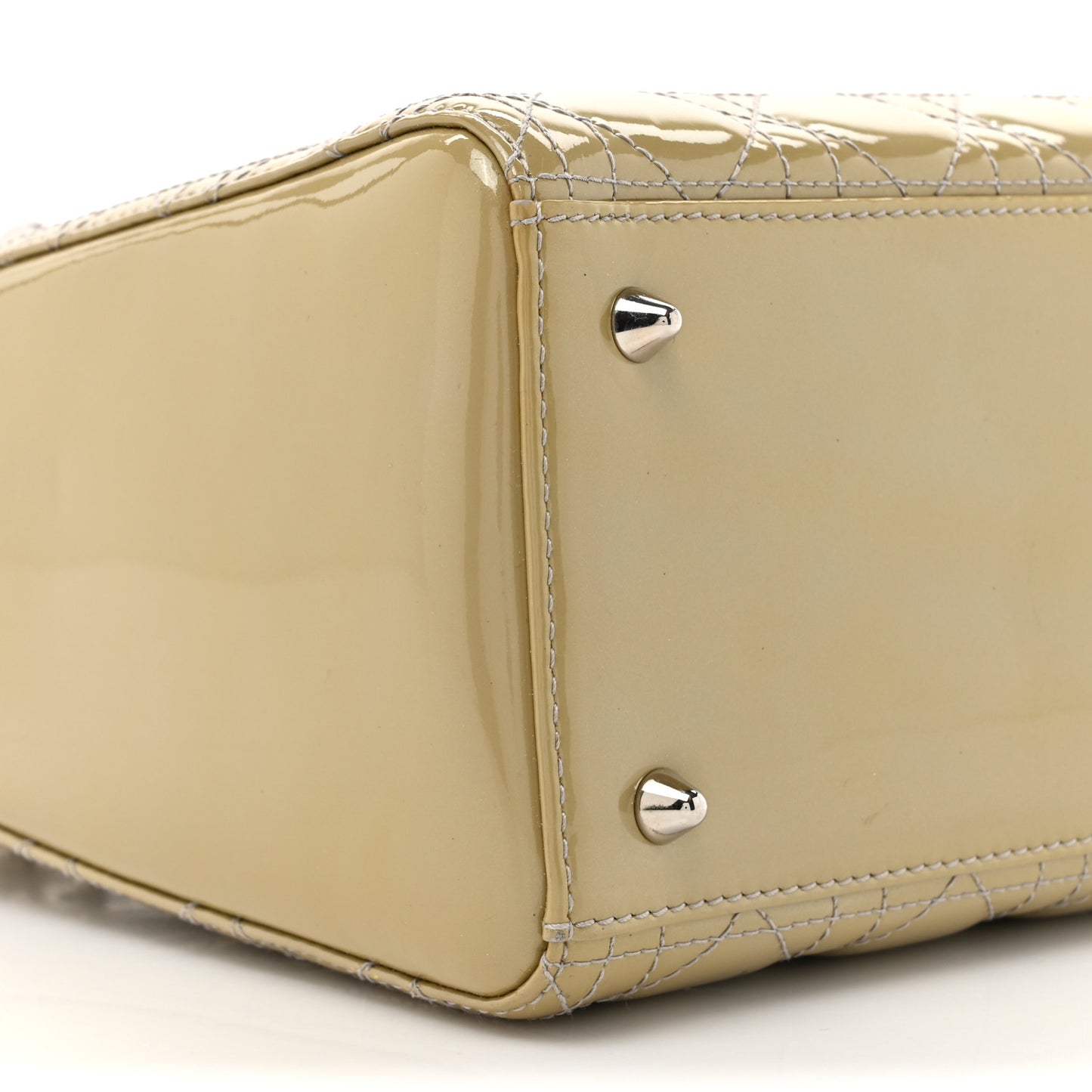 Patent Cannage Studded Double Strap Medium Lady Dior Beige