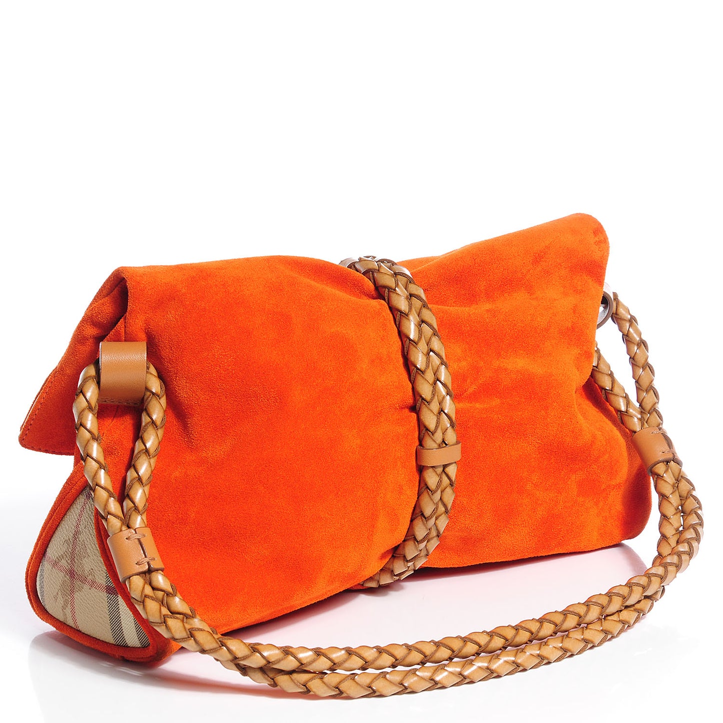 Suede Haymarket Check Horn Toggle Shoulder Bag Orange