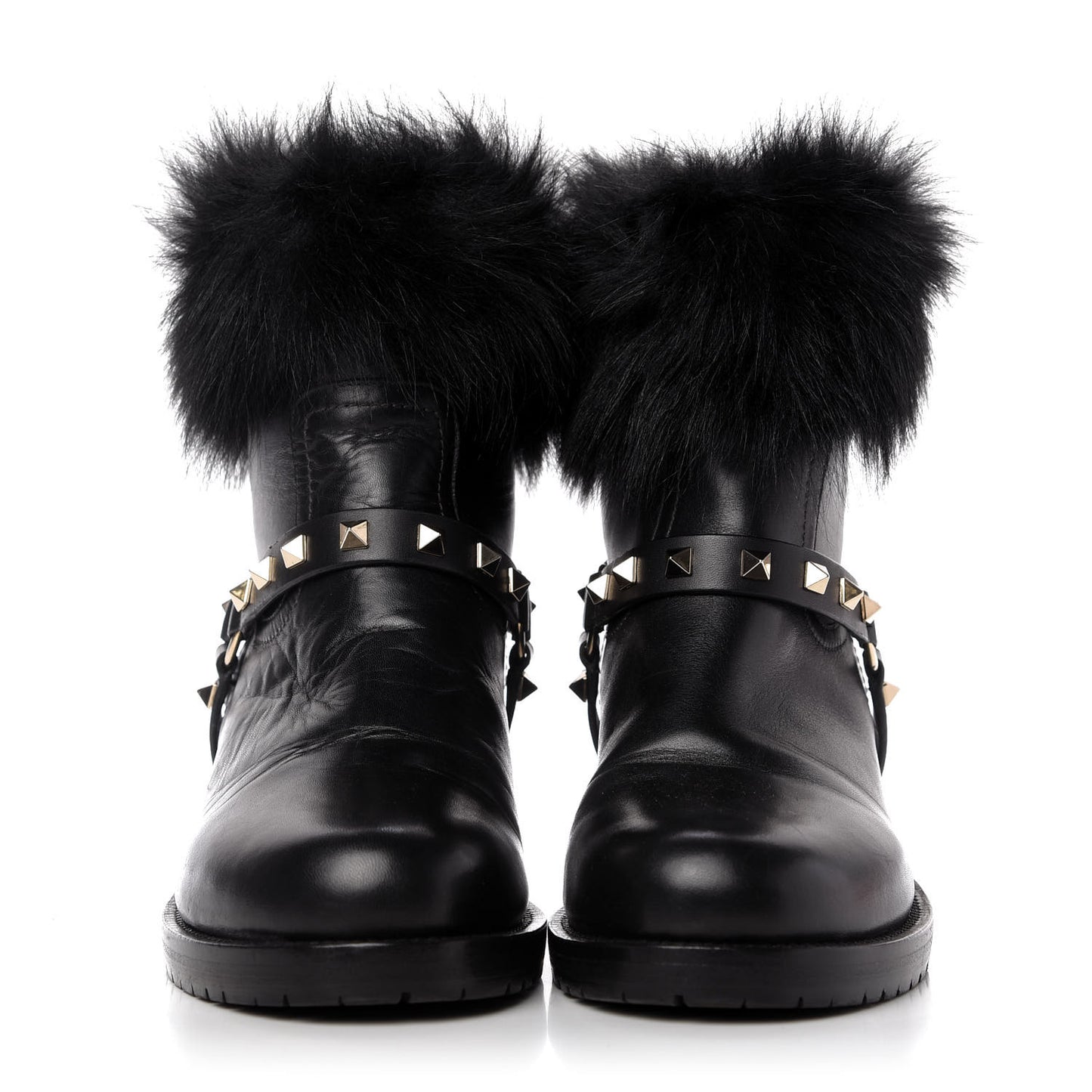 Calfskin Fox Fur Rockstud Boots 40 Black