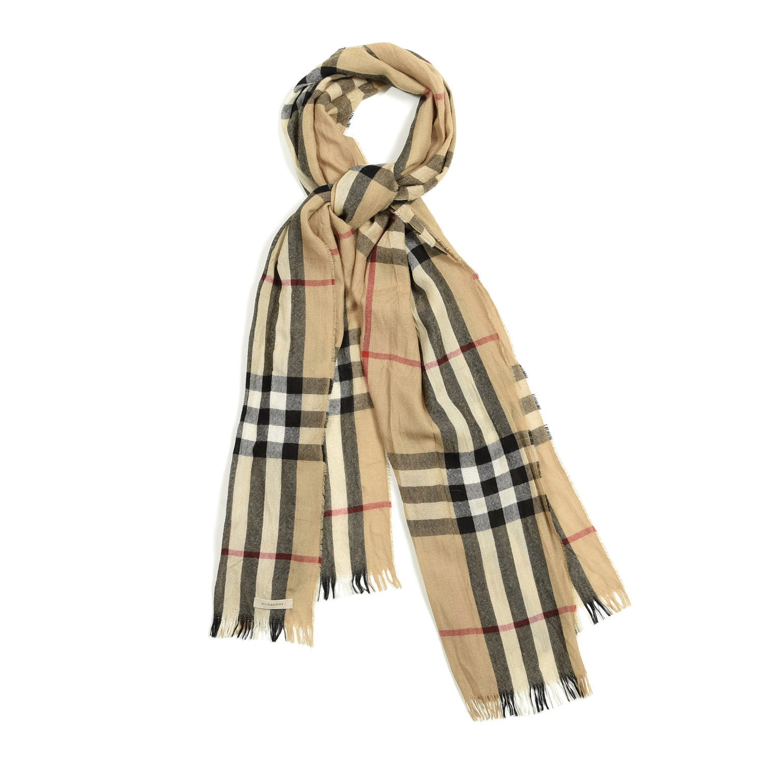 Burberry Wool Silk Gauze Giant Check Lightweight Scarf Camel 1 of 3