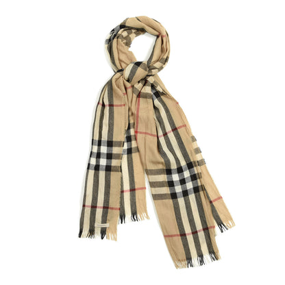 Burberry Wool Silk Gauze Giant Check Lightweight Scarf Camel 1 of 3