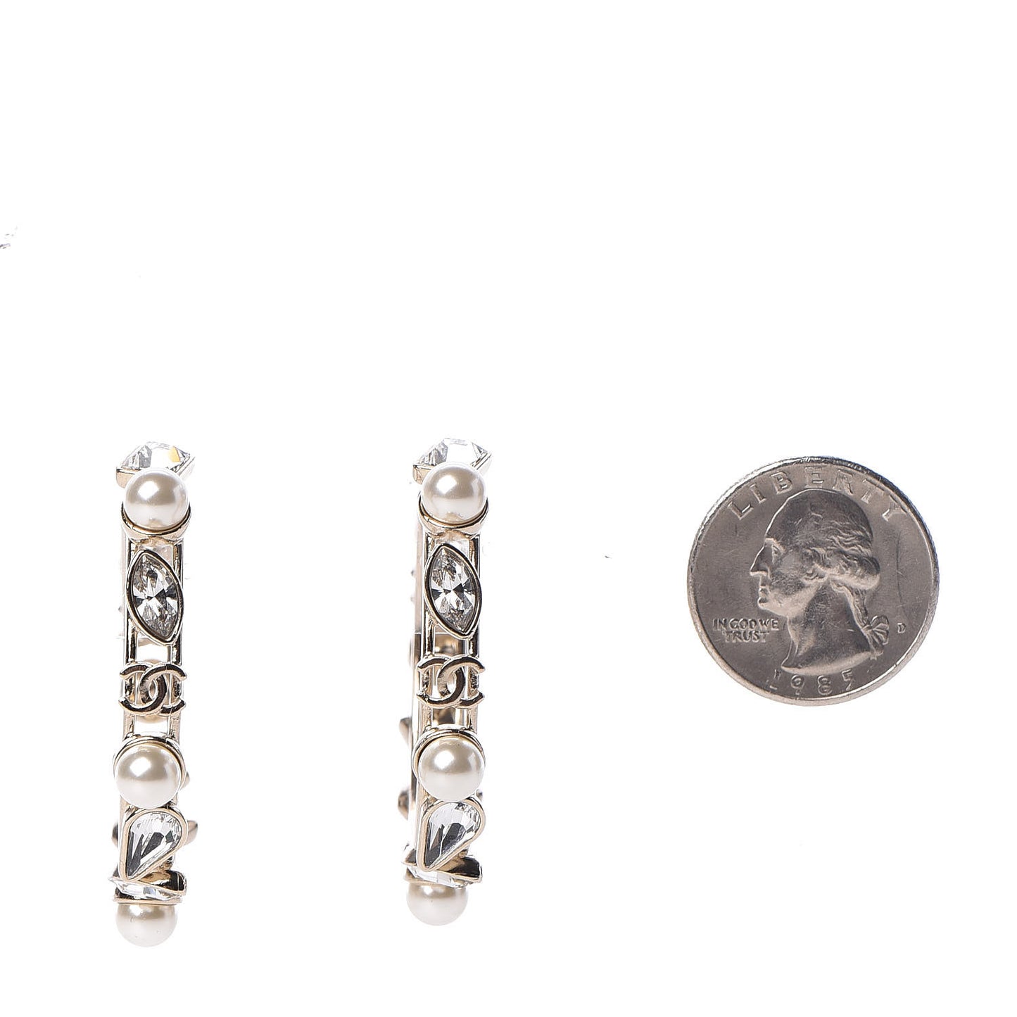 Glass Pearl Strass Snowfall Hoop Earrings Gold