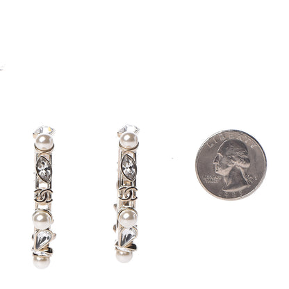 Chanel Glass Pearl Strass Snowfall Hoop Earrings Gold 2 of 7