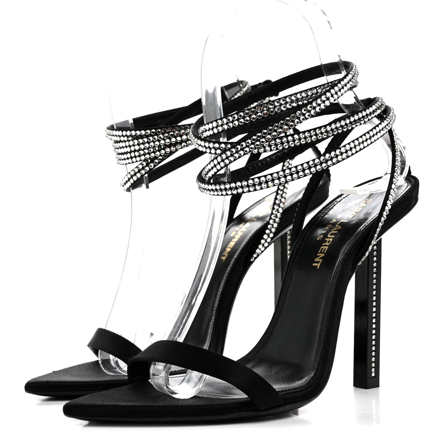 Satin Crystal Ava 105 Sandals 36 Black