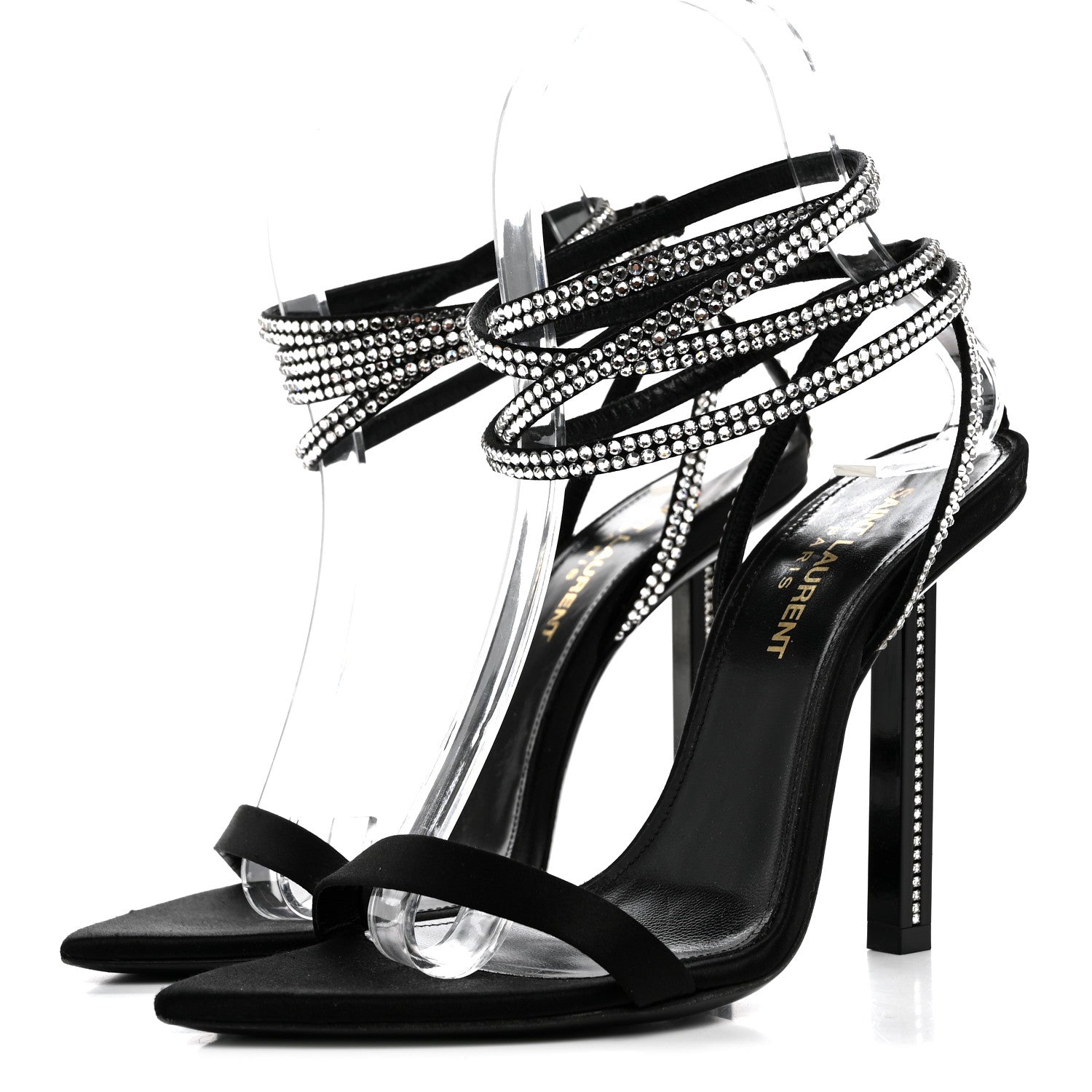 Saint Laurent Satin Crystal Ava 105 Sandals 36 Black 4 of 13