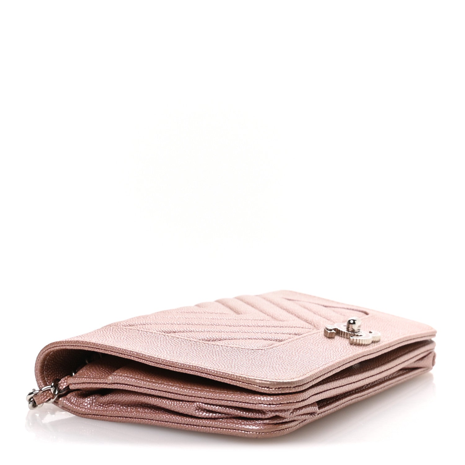 Chanel Metallic Caviar Chevron Quilted Vintage Mademoiselle Wallet On Chain WOC Pink 4 of 13