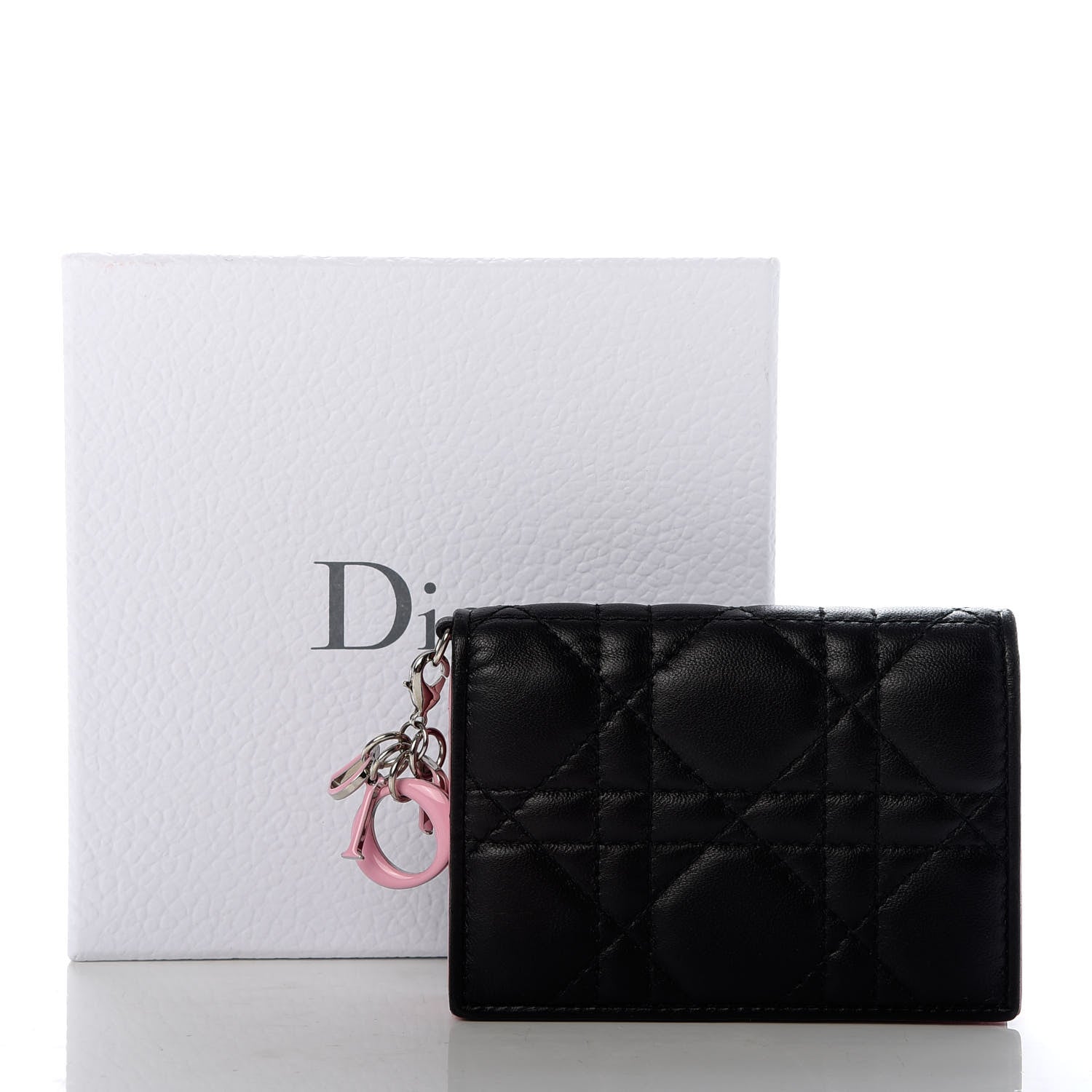 Christian Dior Lambskin Cannage Bi-Color Small Lady Dior Flap Card Holder Black Pink 7 of 7