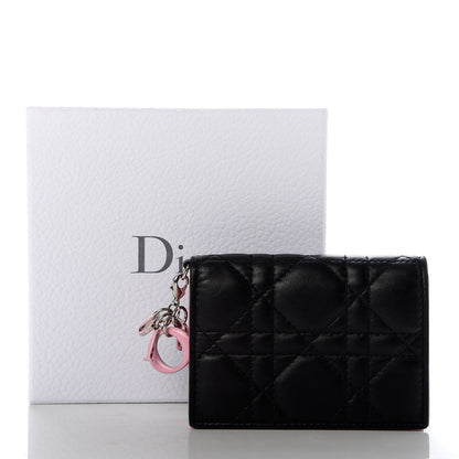 Christian Dior Lambskin Cannage Bi-Color Small Lady Dior Flap Card Holder Black Pink 7 of 7