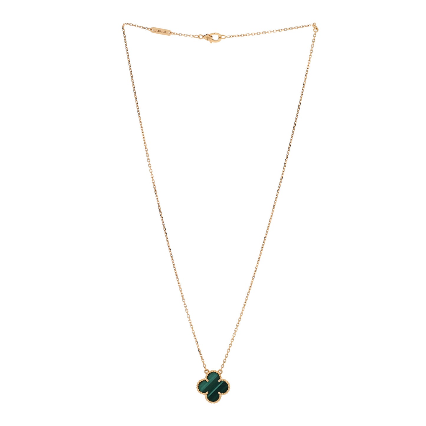 18K Yellow Gold Malachite Vintage Alhambra Pendant Necklace