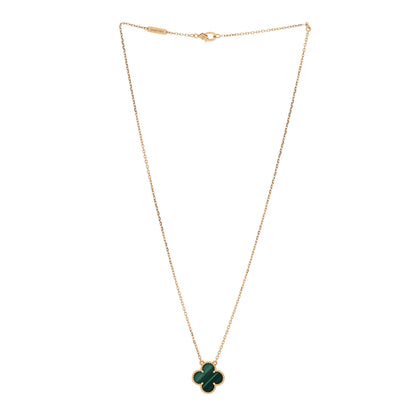 Van Cleef & Arpels 18K Yellow Gold Malachite Vintage Alhambra Pendant Necklace 3 of 5