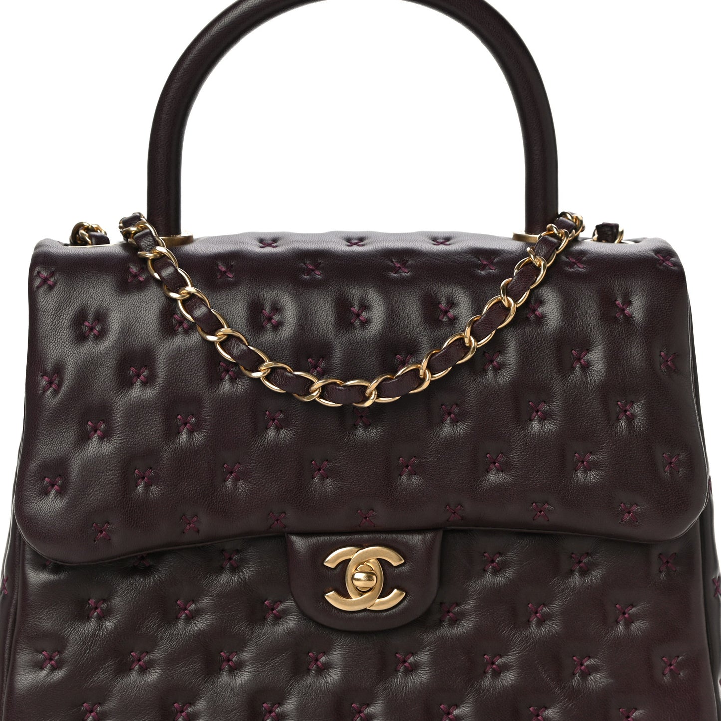 Lambskin Cross Stitch Small Coco Handle Flap Burgundy