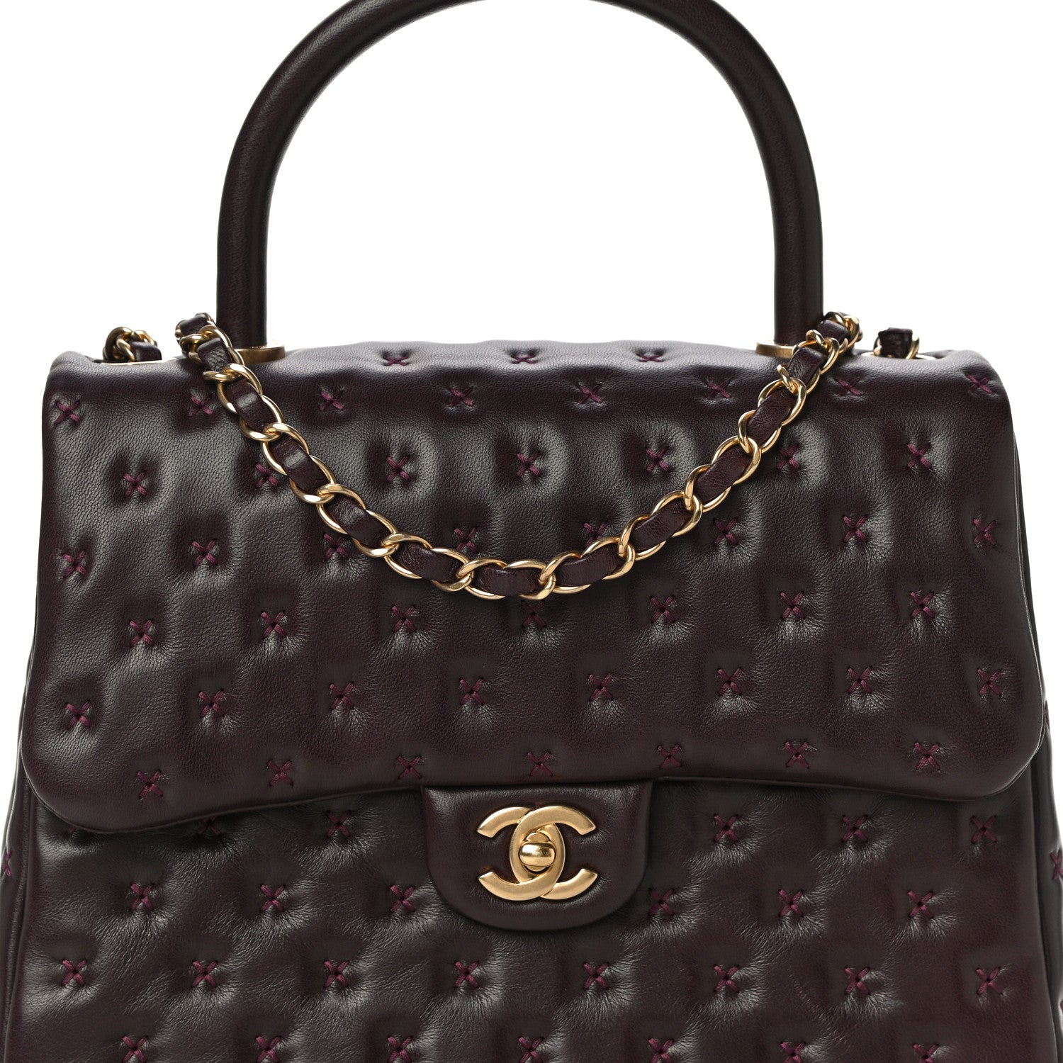 Chanel Lambskin Cross Stitch Small Coco Handle Flap Burgundy 8 of 14