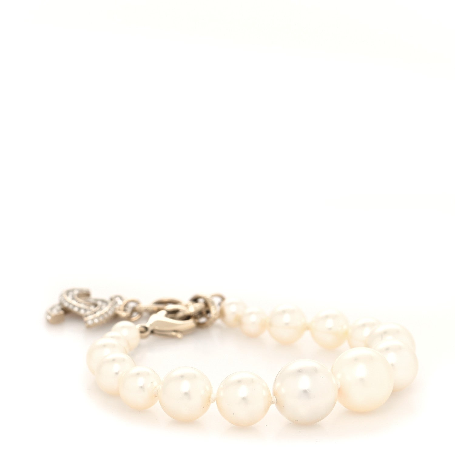 Chanel Graduated Pearl Crystal CC Bracelet Gold 3 of 4