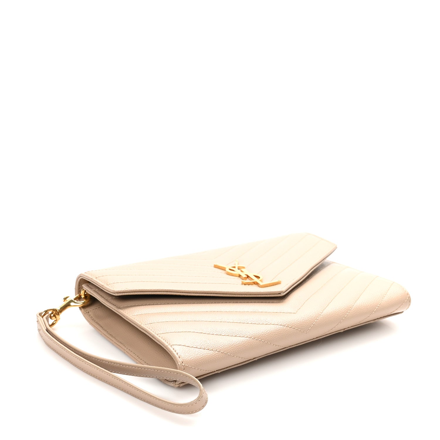 Saint Laurent Grain De Poudre Matelasse Chevron Monogram Envelope Clutch Dark Beige 4 of 8
