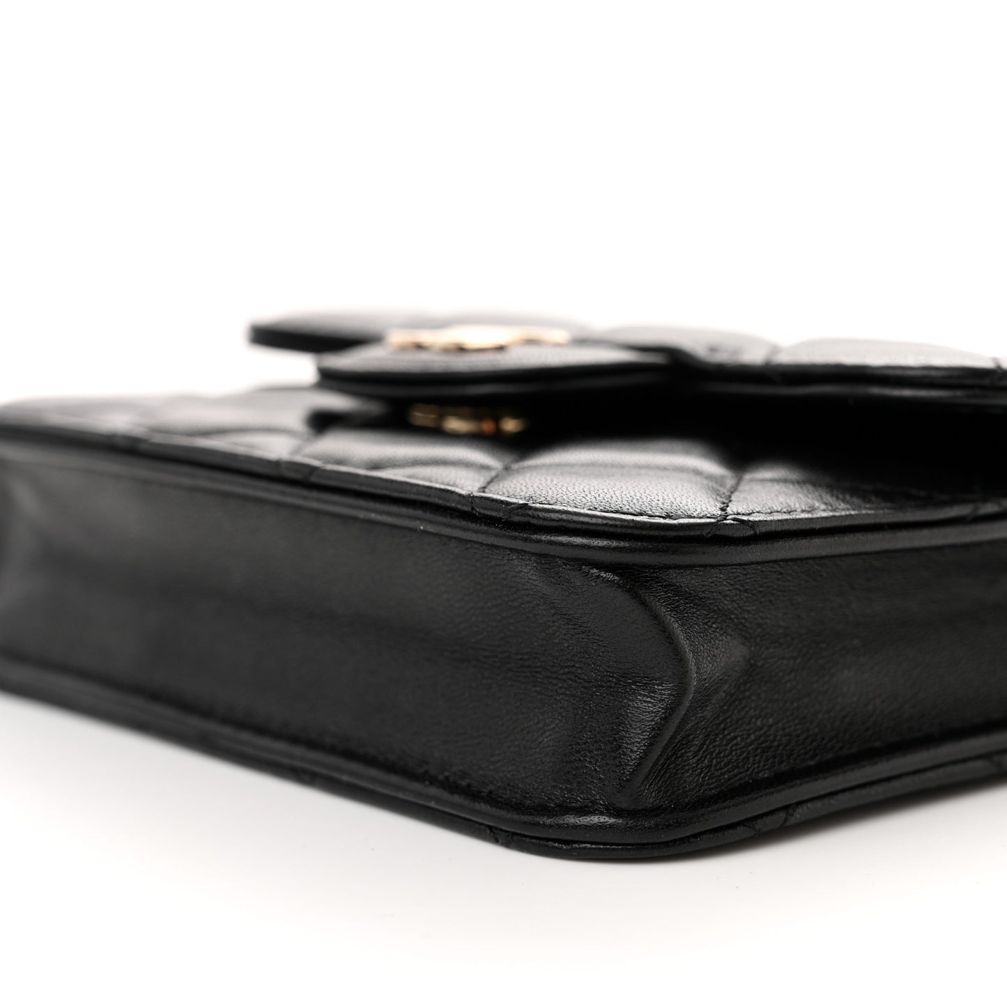 Lambskin Quilted Top Handle Flap Coin Purse With Chain Black