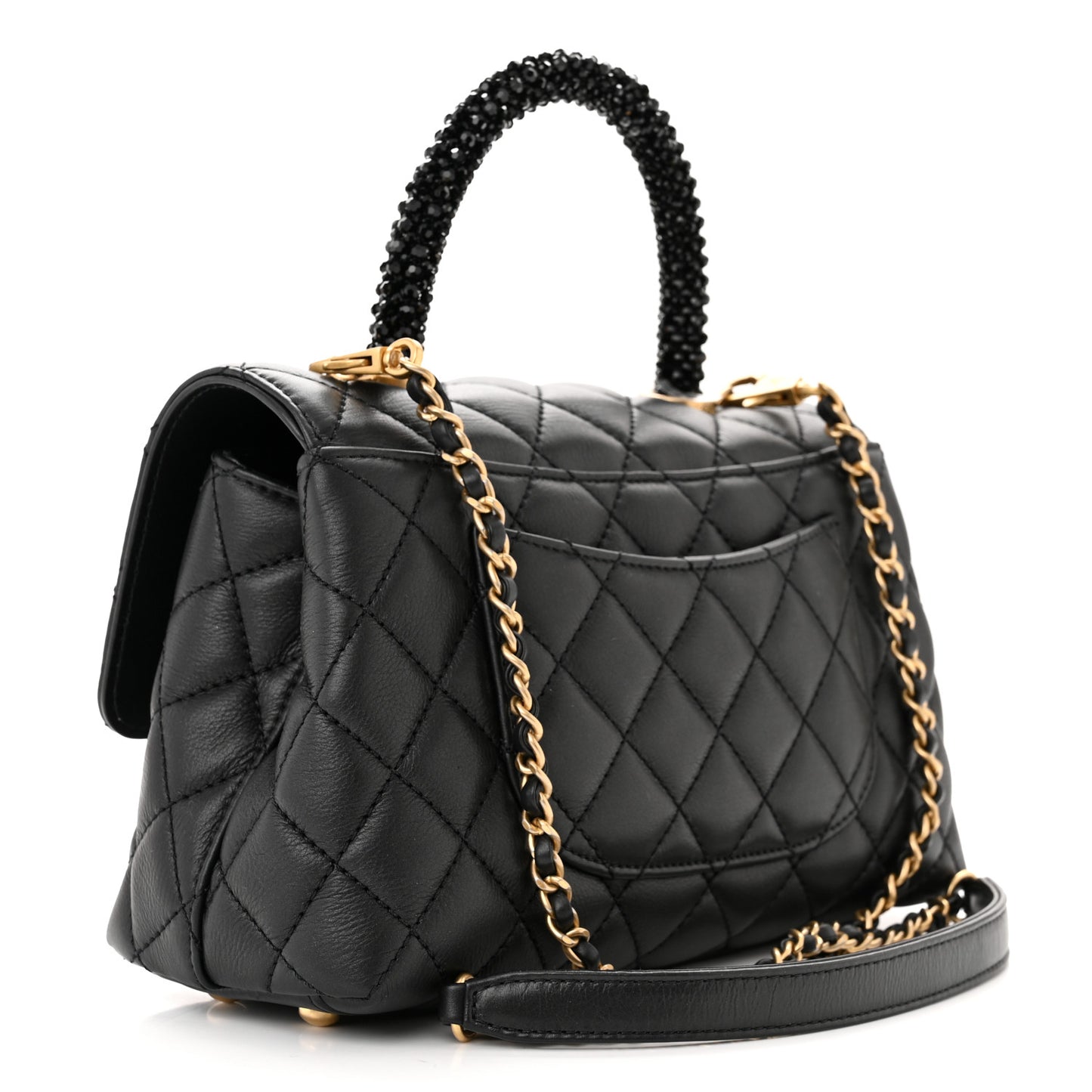 Calfskin Strass Quilted Mini Coco Handle Flap Black