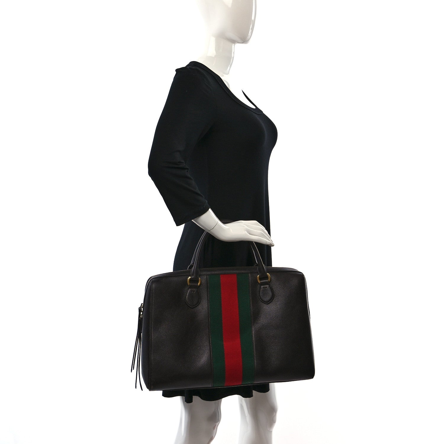 Gucci Calfskin Vintage Web Medium Satchel Dark Brown 2 of 12