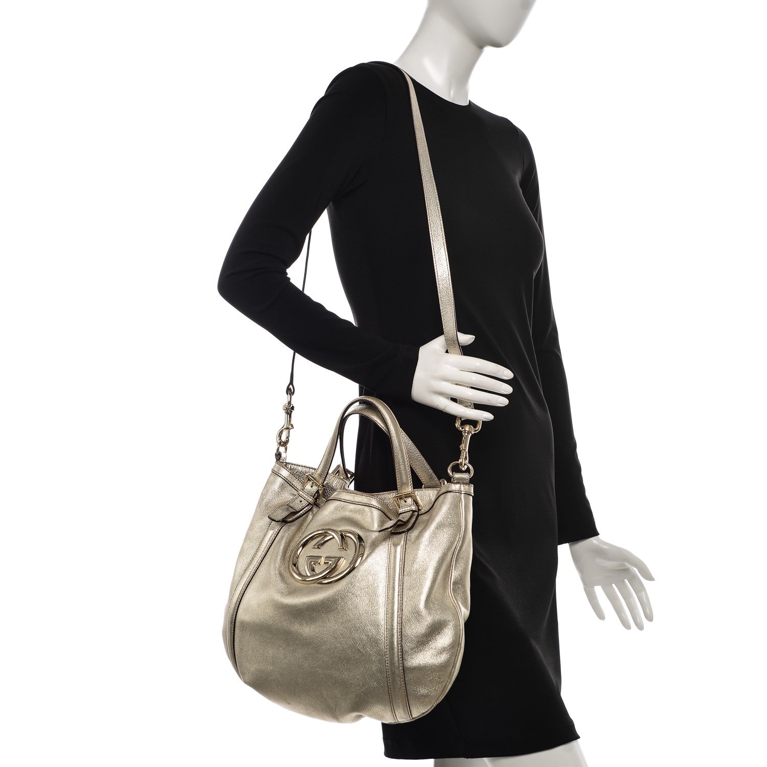 Gucci Metallic Calfskin Medium Britt Tote Gold 2 of 11