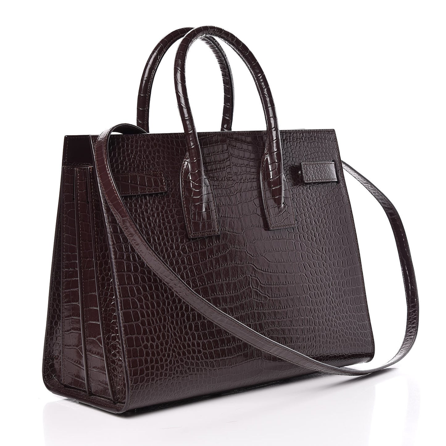 Calfskin Crocodile Embossed Small Sac de Jour Prune