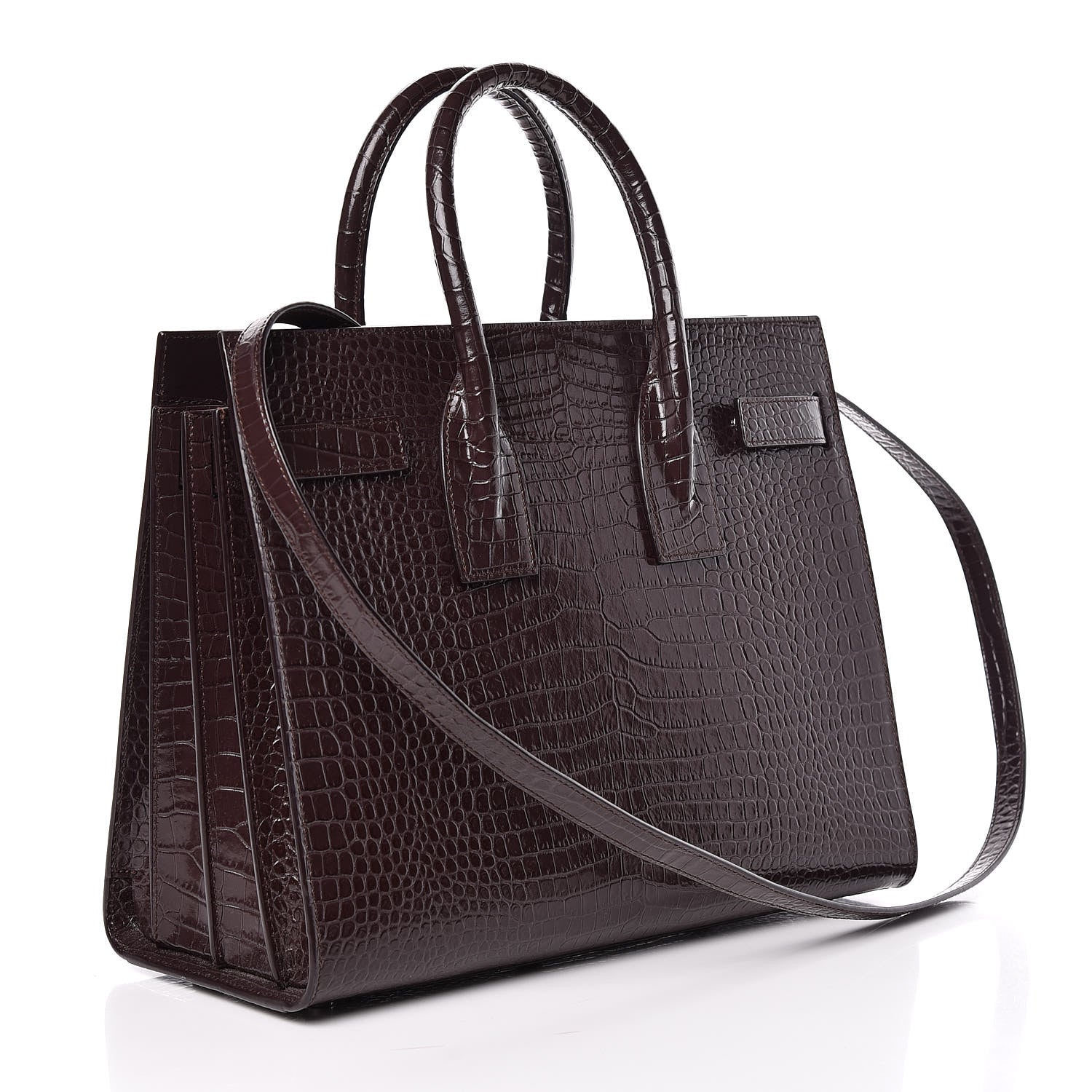 Saint Laurent Calfskin Crocodile Embossed Small Sac de Jour Prune 3 of 9