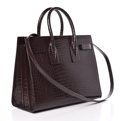 Saint Laurent Calfskin Crocodile Embossed Small Sac de Jour Prune 3 of 9