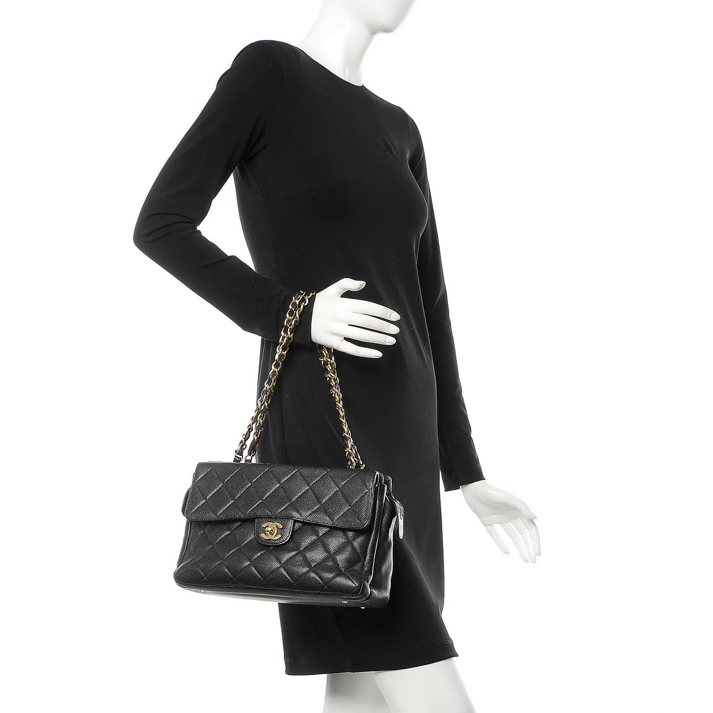 Caviar Quilted Flap Shoulder Bag Black