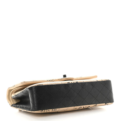 Chanel Lambskin Hand Painted Medium Double Flap Ecru Black 3 of 8