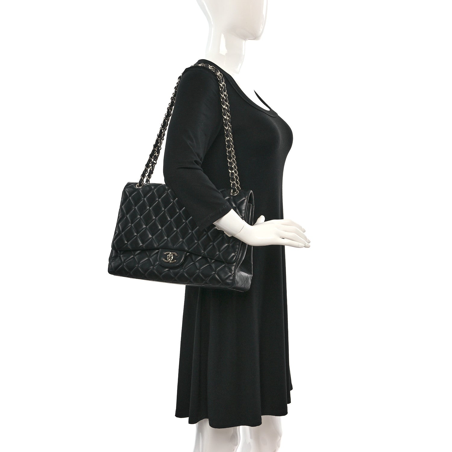 Chanel Lambskin Quilted Maxi Single Flap Black 2 of 12