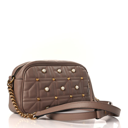 Gucci Calfskin Matelasse Studded Small Pearly GG Marmont Chain Shoulder Bag Porcelain Rose 3 of 9