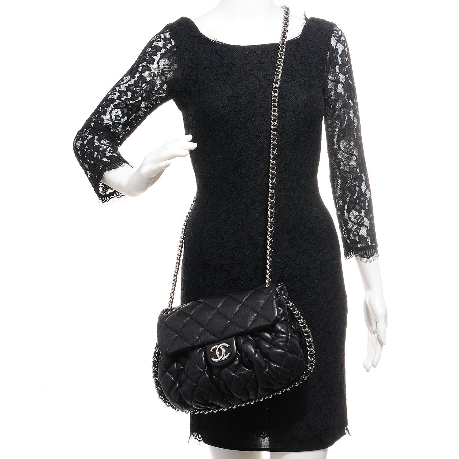 Chanel Washed Lambskin Chain Around Medium Messenger Black 2 of 8