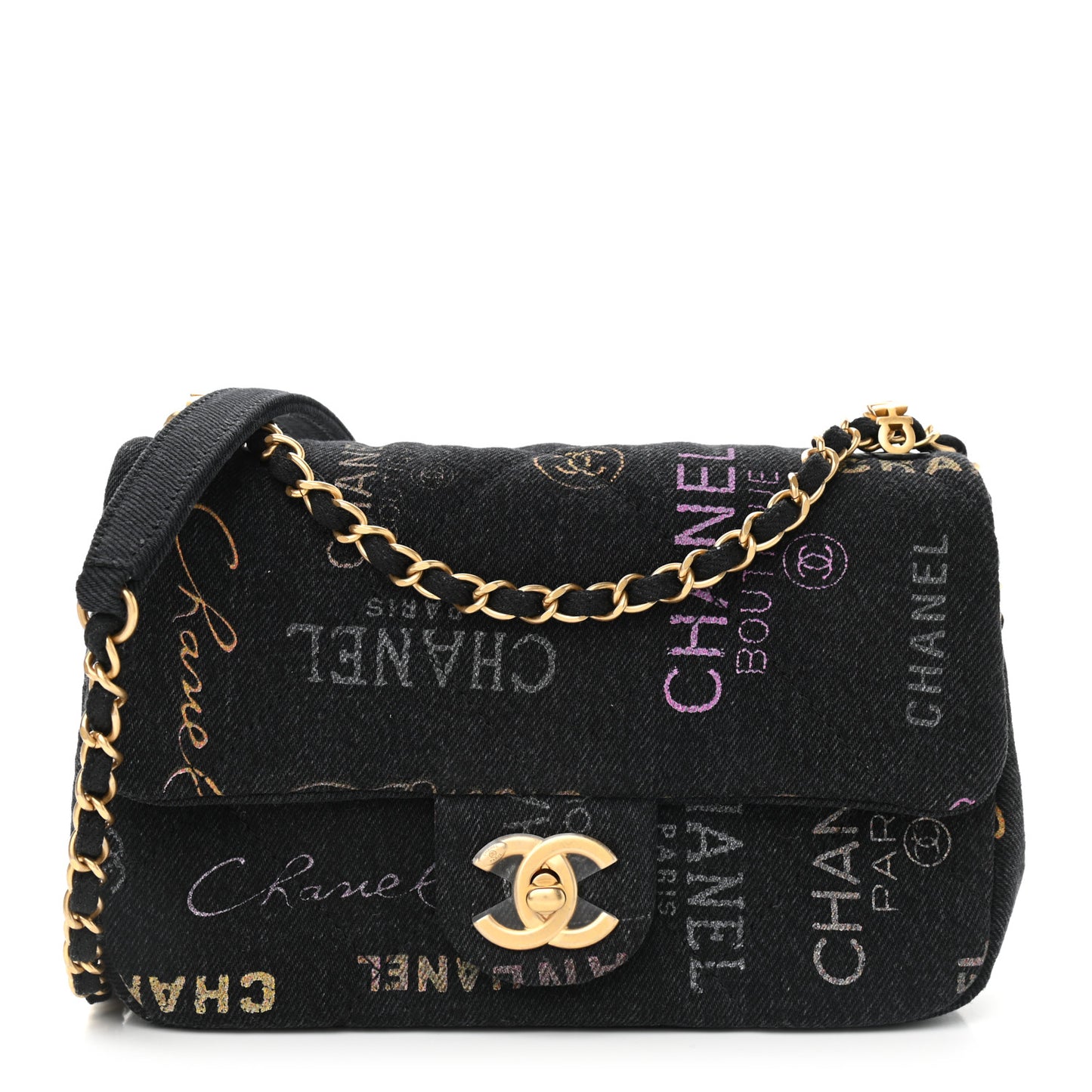 Denim Quilted Denim Mood Mini Rectangular Flap Black Multicolor