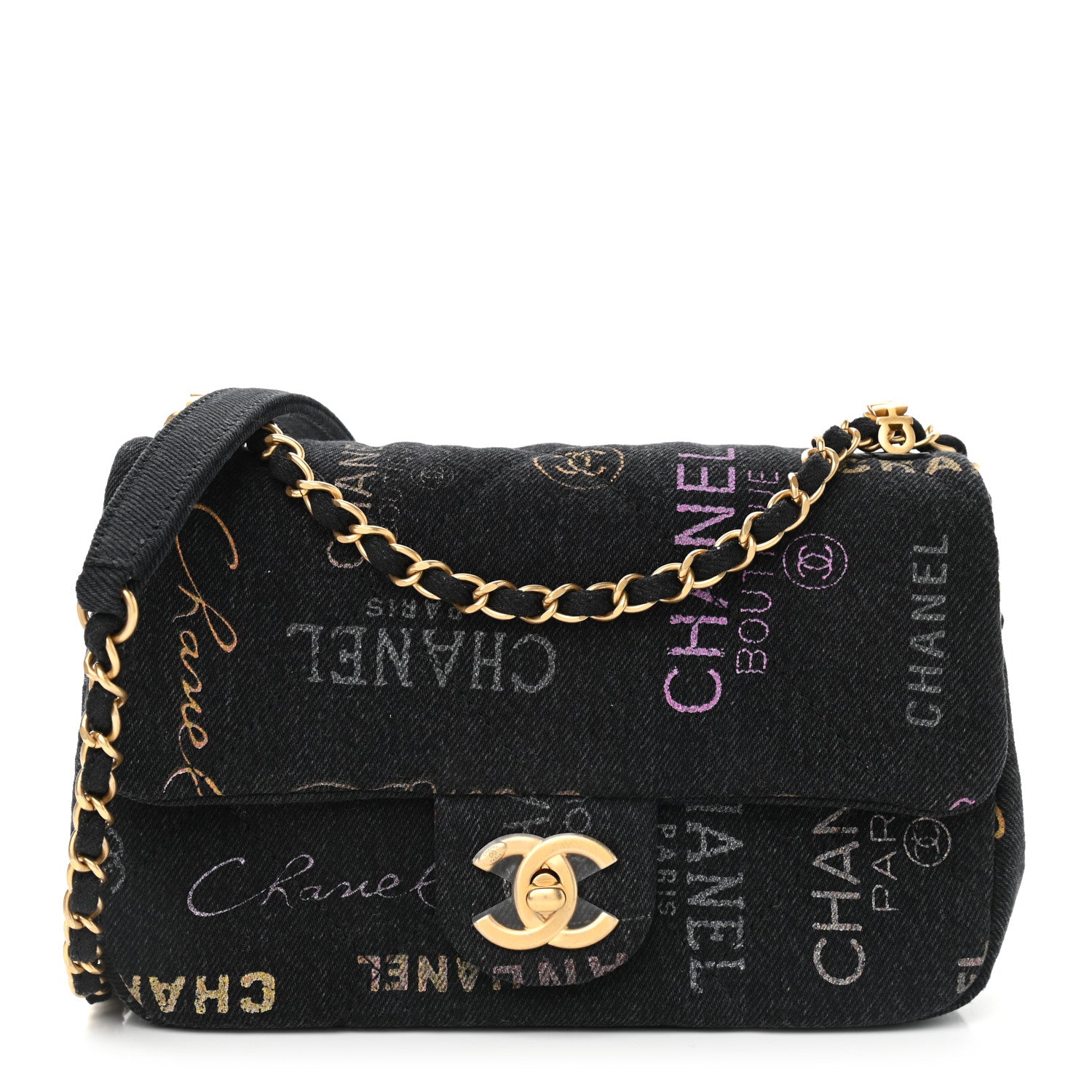 Chanel Denim Quilted Denim Mood Mini Rectangular Flap Black Multicolor 1 of 9