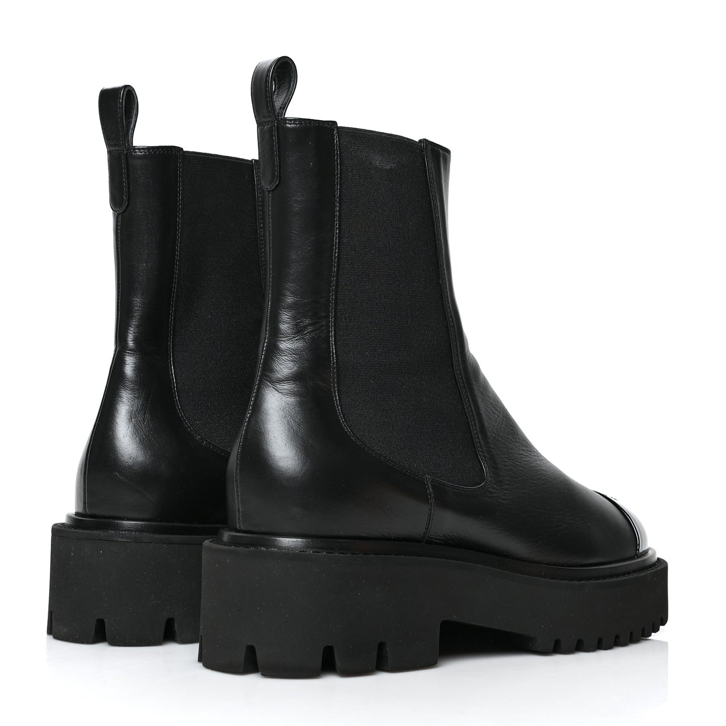 Crumpled Calfskin Patent Cap Toe Short Boots 38.5 Black
