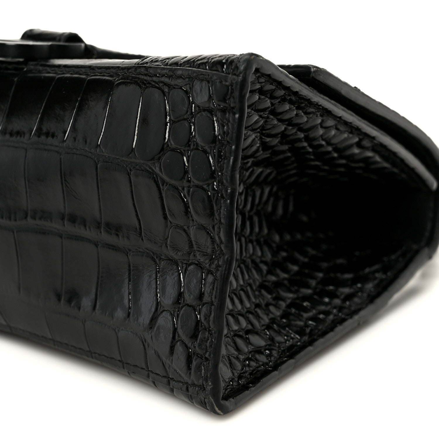 Balenciaga Shiny Calfskin Monochrome Crocodile Embossed Small Hourglass Top Handle Bag Black 10 of 14