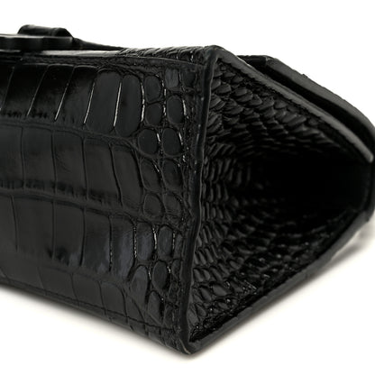 Balenciaga Shiny Calfskin Monochrome Crocodile Embossed Small Hourglass Top Handle Bag Black 10 of 14