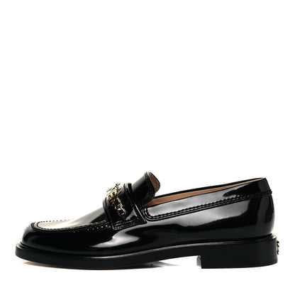 Chanel Shiny Calfskin Logo Loafers 38 Black 1 of 7