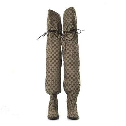 Gucci Monogram Over the Knee Boots 38.5 Beige Ebony 3 of 12