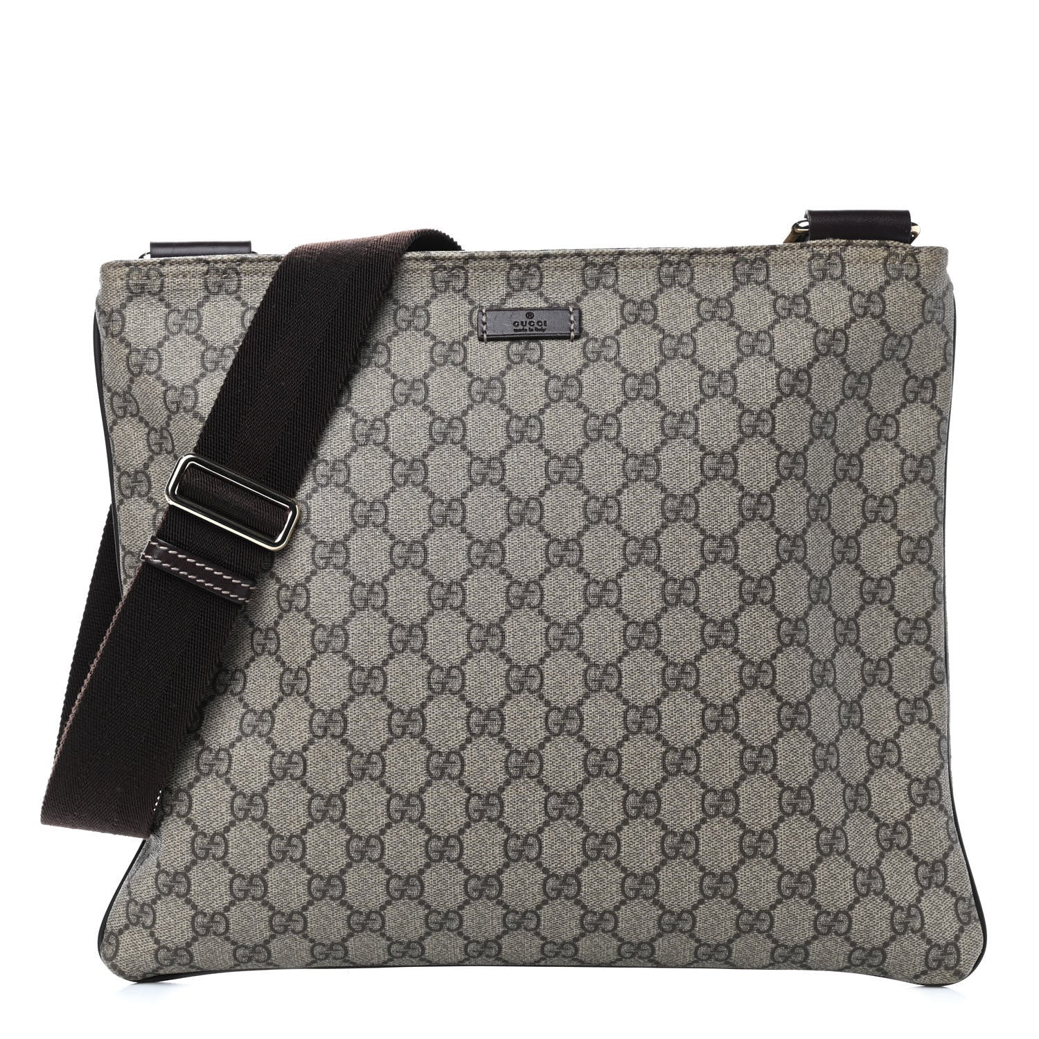Gucci GG Supreme Monogram Medium Flat Messenger Bag Dark Brown 1 of 10
