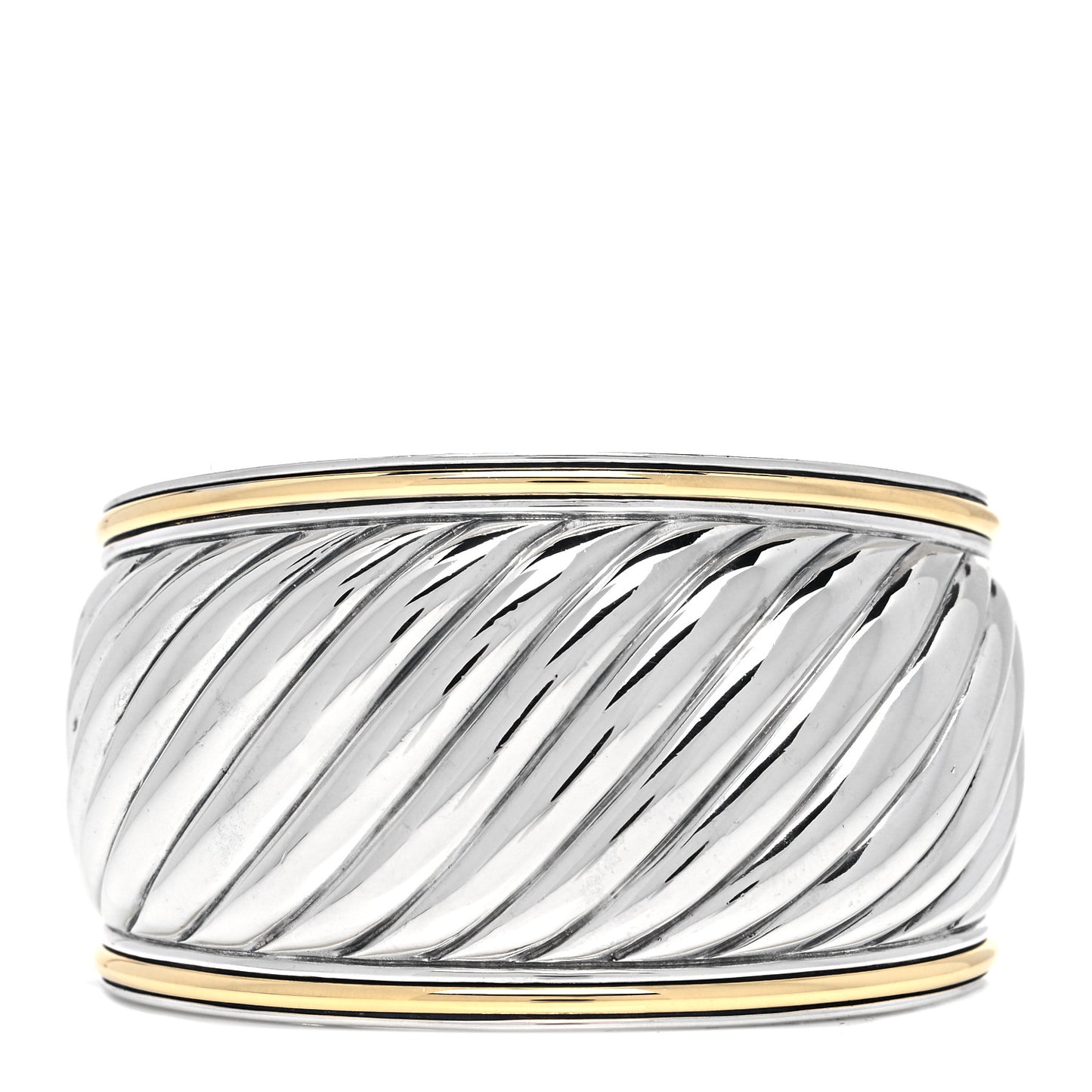Sterling Silver 18K Yellow Gold 41mm Sculpted Cable Cuff Bracelet