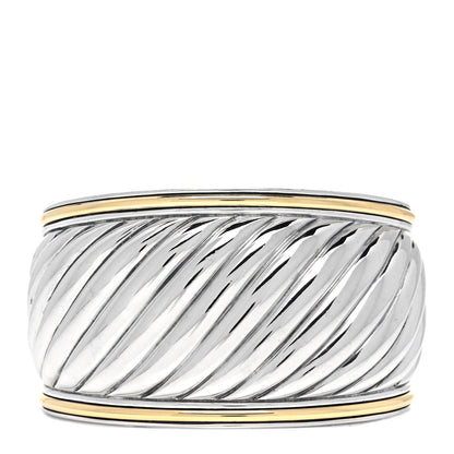 David Yurman Sterling Silver 18K Yellow Gold 41mm Sculpted Cable Cuff Bracelet 1 of 5