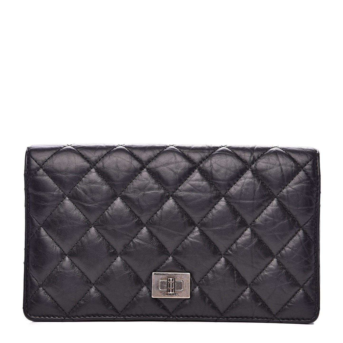Aged Calfskin Quilted Reissue Yen Wallet Black