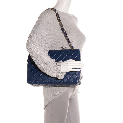 Chanel Lambskin Quilted Maxi Single Flap Dark Blue 2 of 9