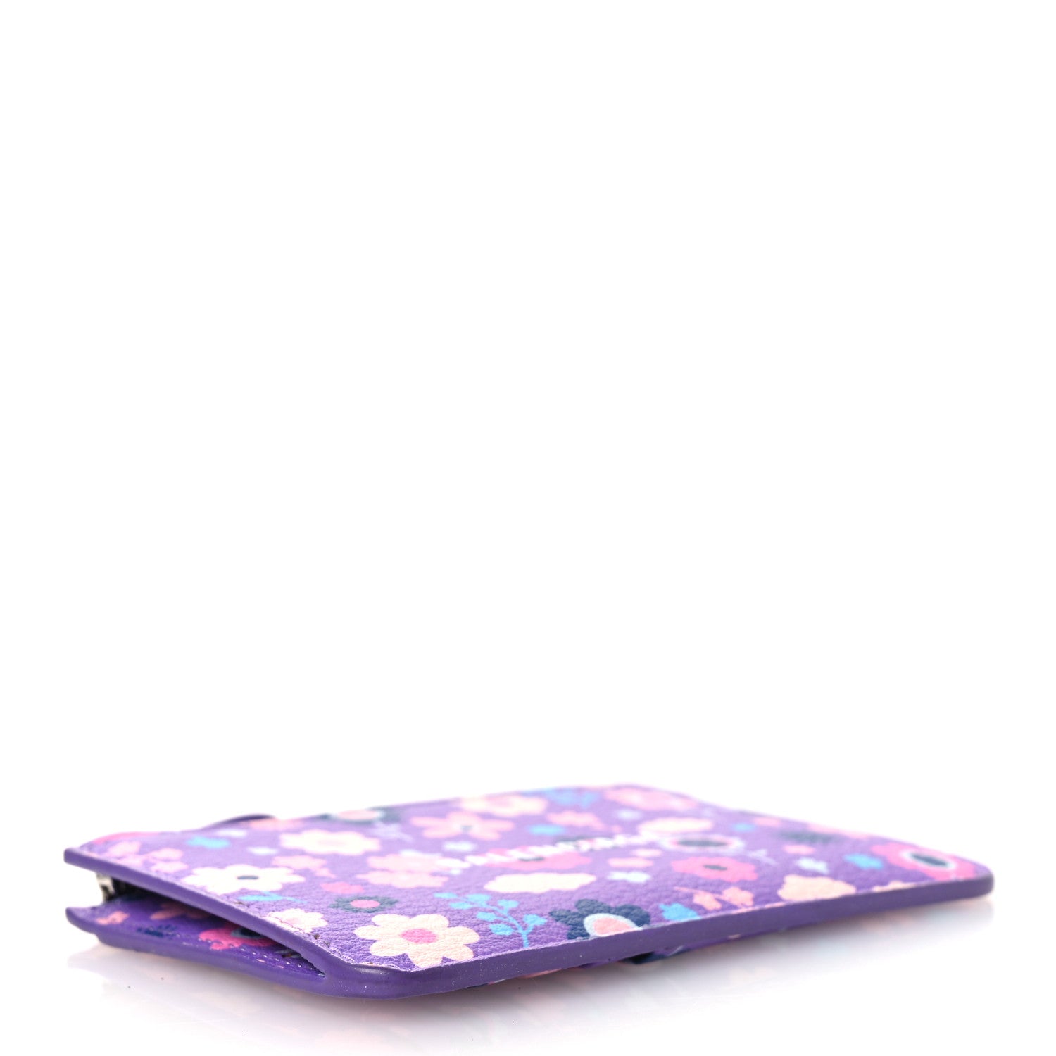 Balenciaga Grained Calfskin Floral Print Logo Large Cash Long Coin Card Holder Purple Multicolor 4 of 8