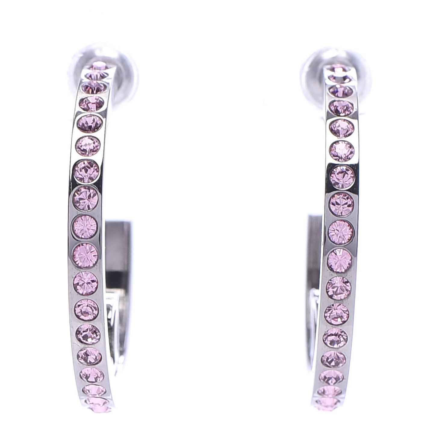 Crystal CC Hoop Earrings Pink Silver
