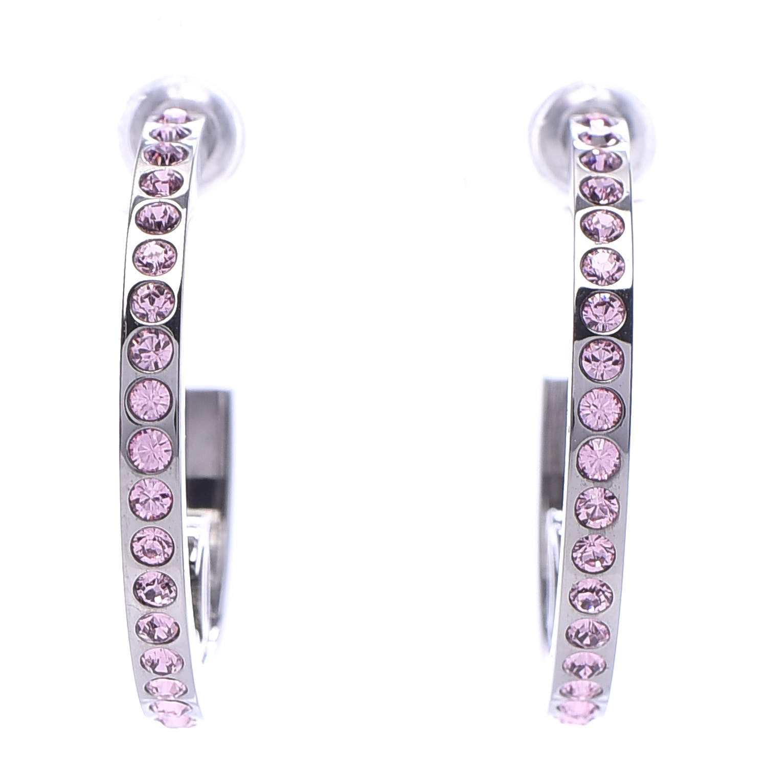 Chanel Crystal CC Hoop Earrings Pink Silver 1 of 5