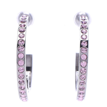 Chanel Crystal CC Hoop Earrings Pink Silver 1 of 5