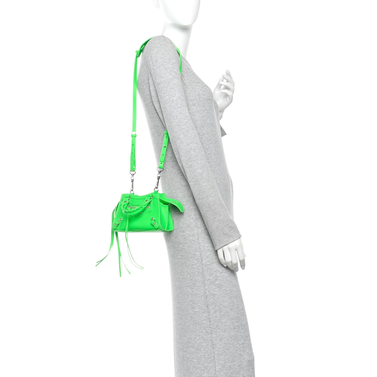 Balenciaga Grained Calfskin Neo Classic Silver Hardware Nano City Crossbody Fluo Green 2 of 11