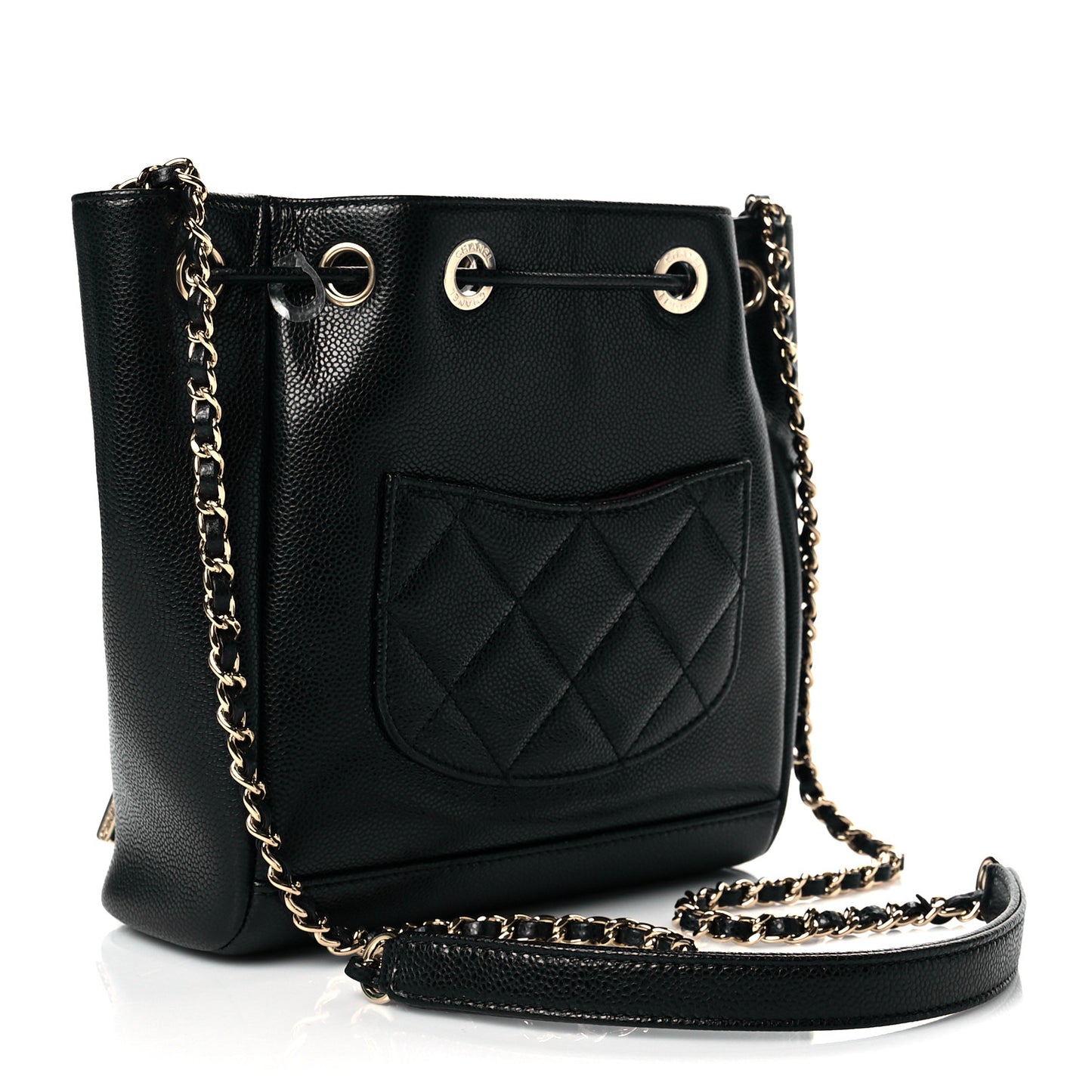 Caviar Quilted CC Pocket Bucket Bag Black