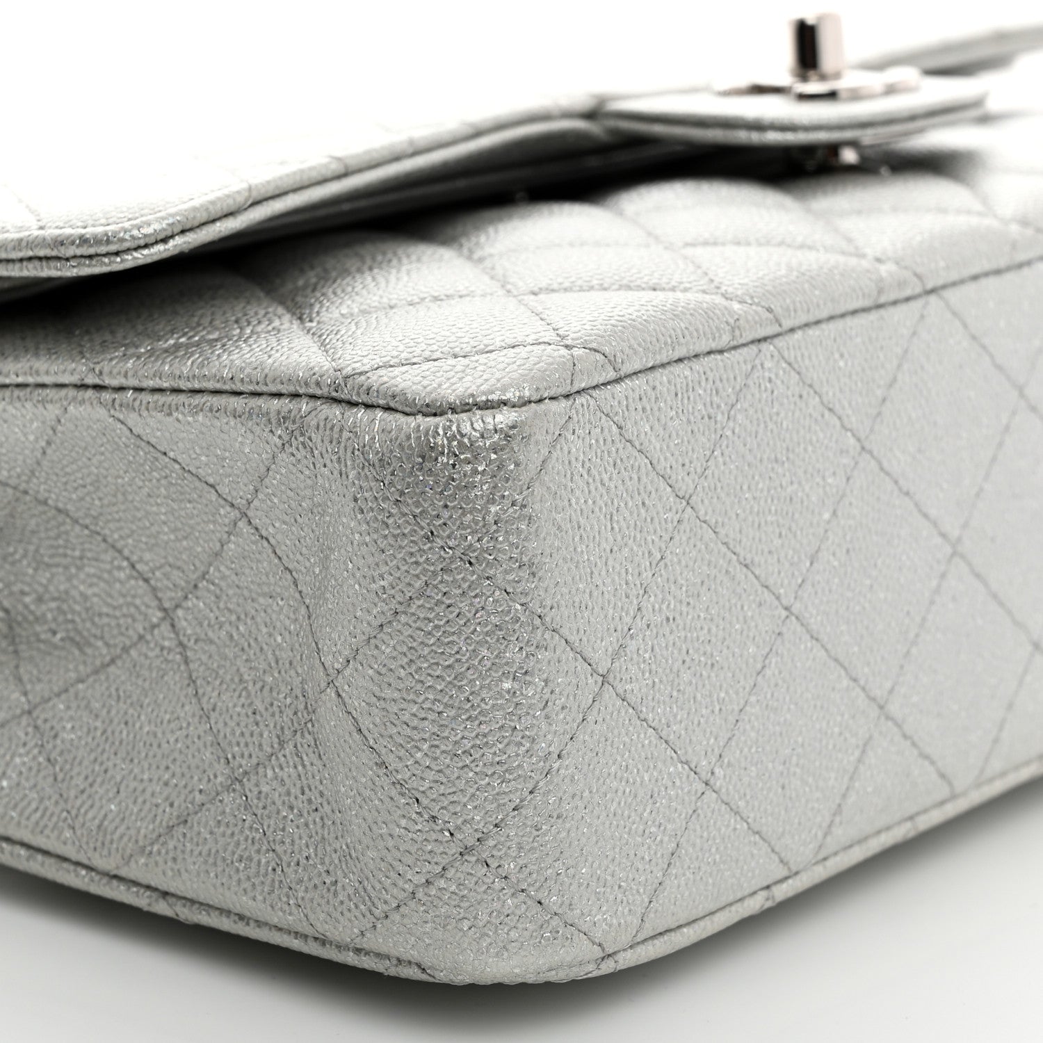 Chanel Glittered Metallic Caviar Quilted Medium Double Flap Silver 9 of 10